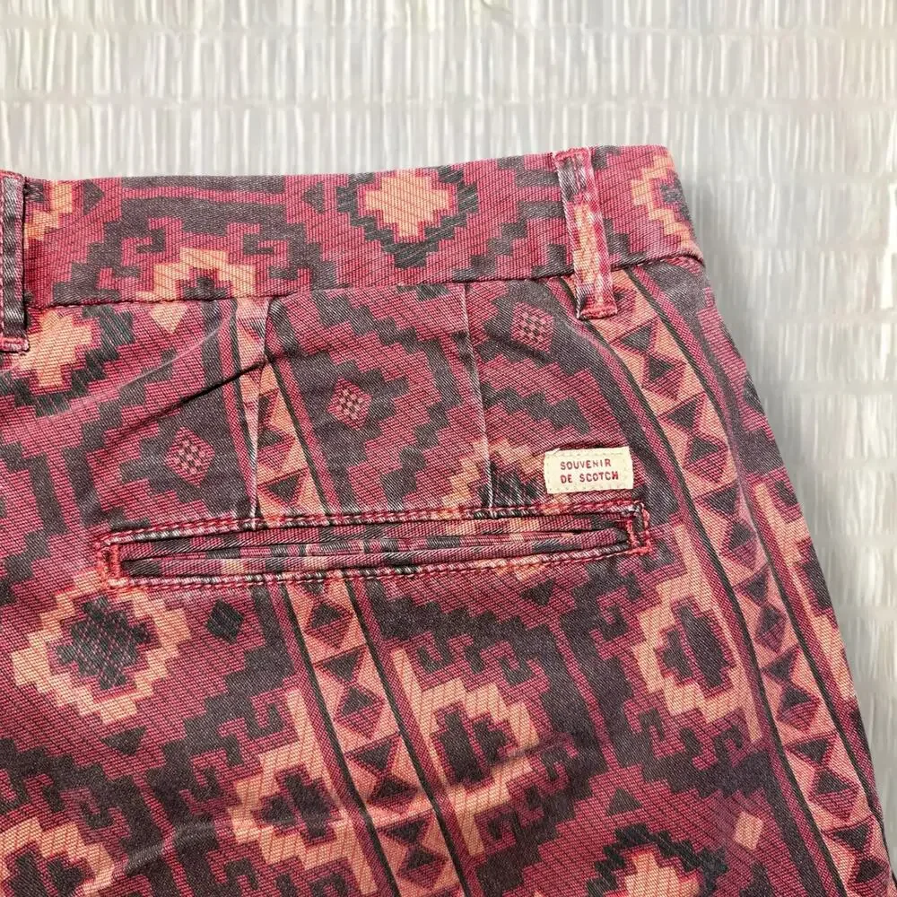 Scotch & Soda Men’s Aztec Print Pink Slim Fit Pants - Size 34x34